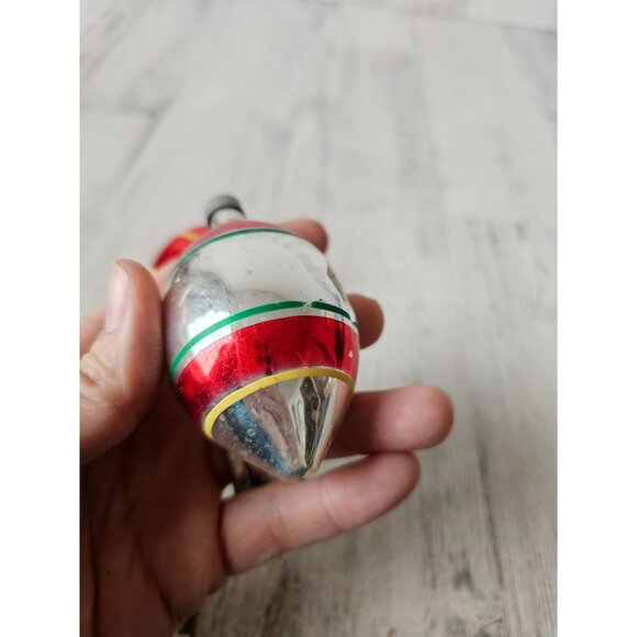 Antique diamond indent teardrop red striped green mercury glass ornament Xmas se - Picture 14 of 14